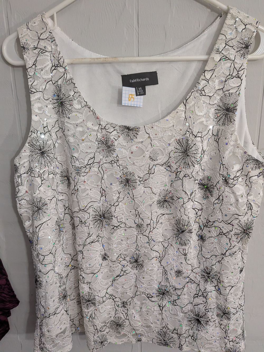 R & M Richards White Sequin Embellished Sleeveless Blouse